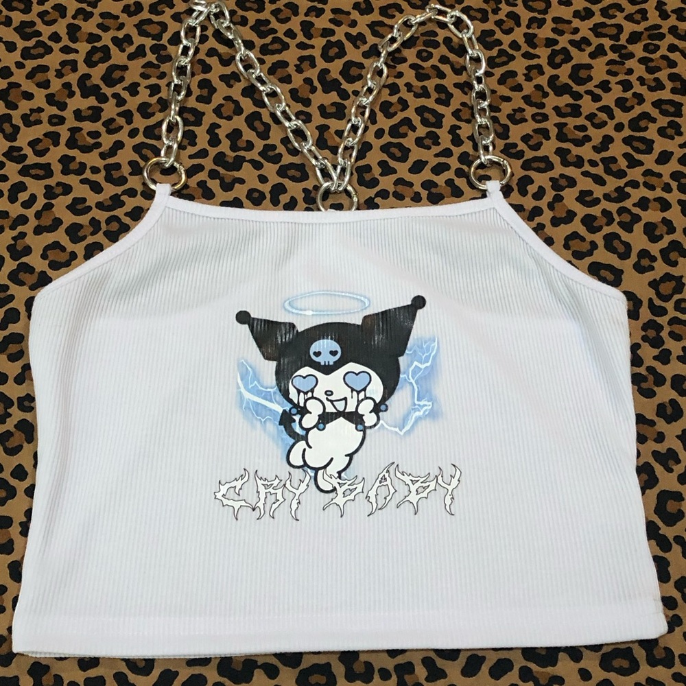 Kuromi Ribbed Crop Top with Chain T-Back